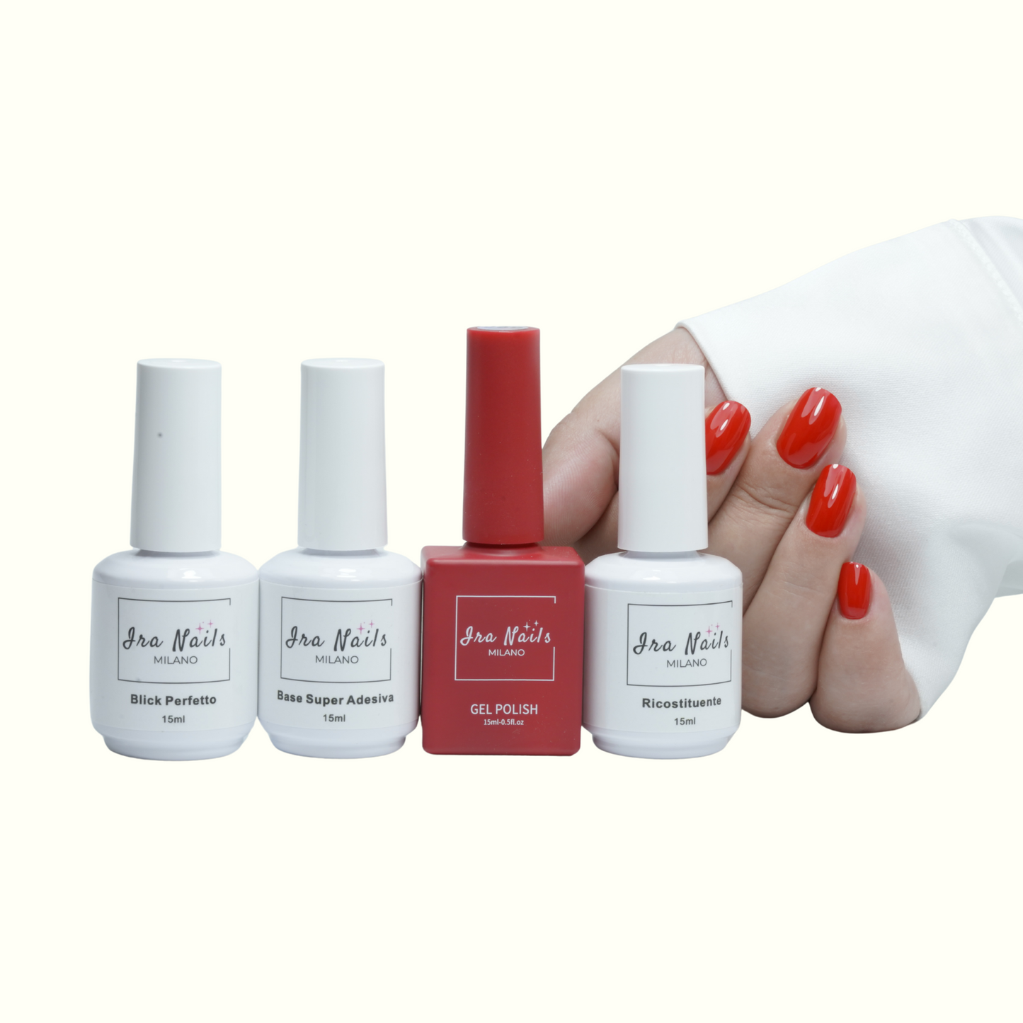 Kit Semipermanente Professionale Ira Nails MILANO® – Base Super Adesiva, Blick Perfetto, Ricostituente, Semipermanente