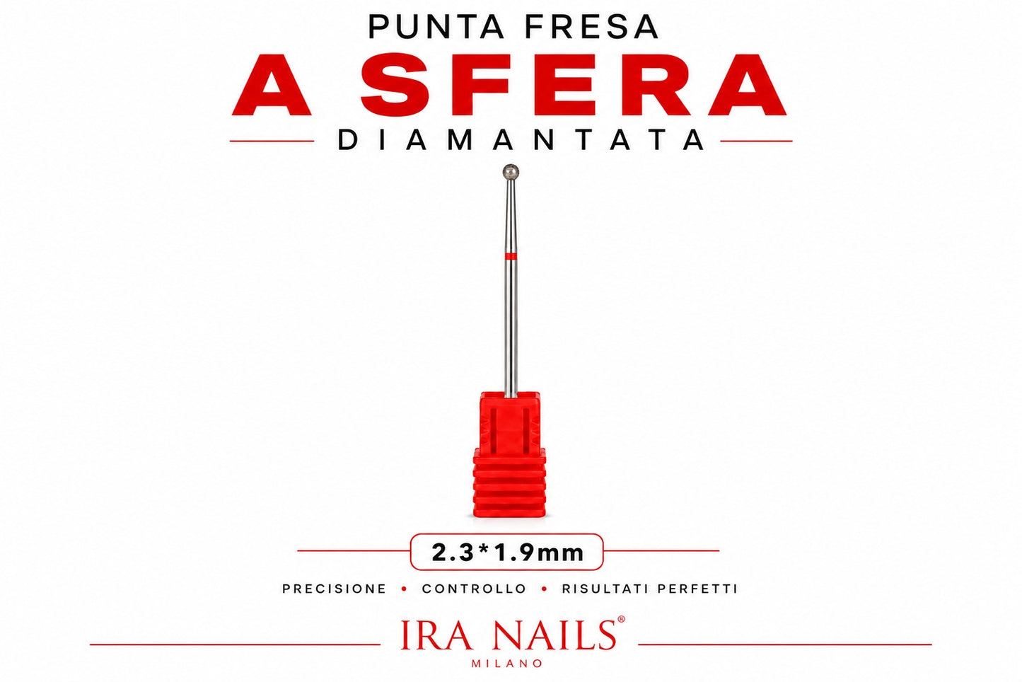 Punta Fresa a Sfera Diamantata 2,3 × 1,9 mm – Dry Manicure Professionale