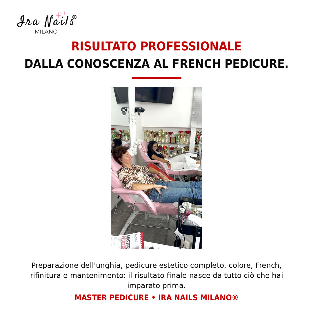 Corso Master Pedicure Ira Nails Milano sulla preparazione dell’unghia, pedicure estetico completo, applicazione del colore e French Pedicure professionale