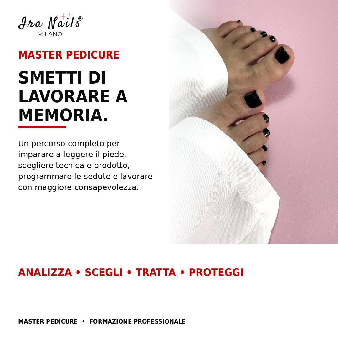 Corso Master Pedicure Ira Nails Milano per imparare ad analizzare il piede, scegliere tecnica e prodotti e programmare sedute personalizzate
