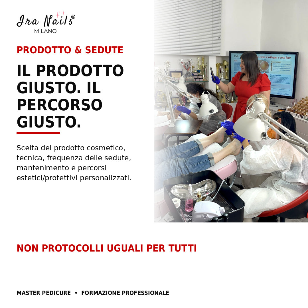 Corso Master Pedicure Ira Nails Milano sulla scelta dei prodotti cosmetici, frequenza delle sedute e percorsi estetici e protettivi personalizzati