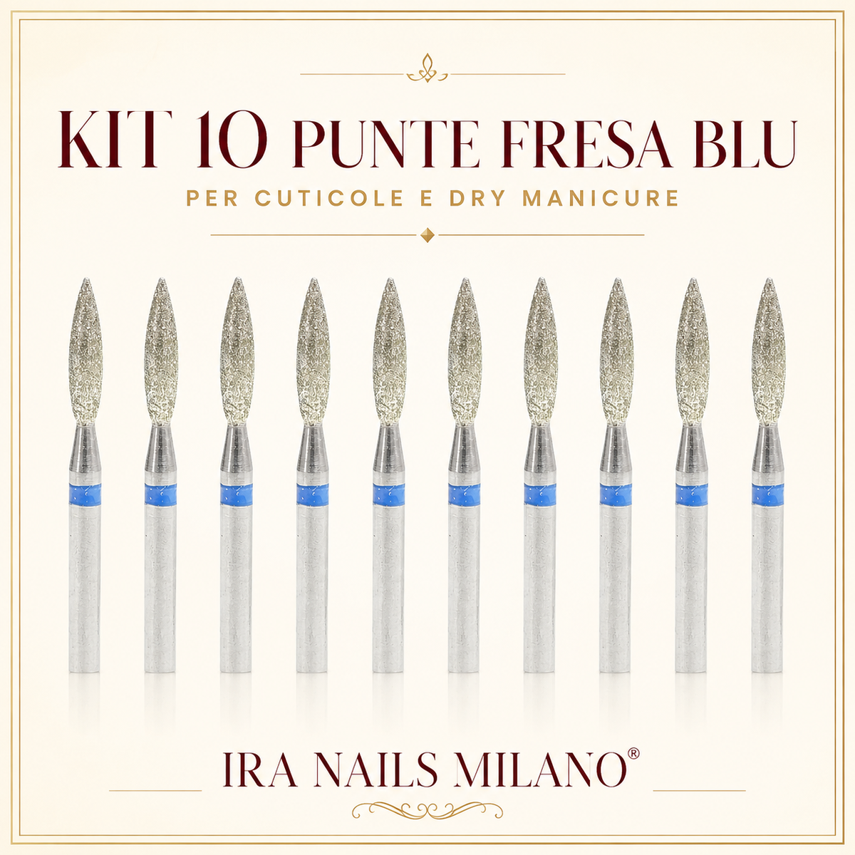 Kit 10 Punte Fresa Fiamma Blu per Cuticole e Dry Manicure