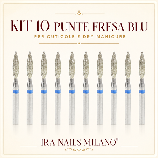 Kit 10 Punte Fresa Fiamma Blu per Cuticole e Dry Manicure