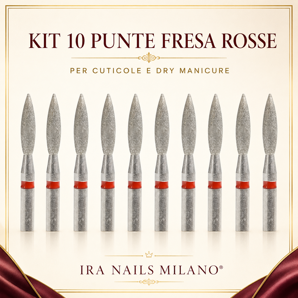 Kit 10 Punte Fresa Fiamma Rosse per Cuticole e Dry Manicure