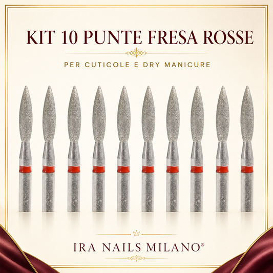 Kit 10 Punte Fresa Fiamma Rosse per Cuticole e Dry Manicure