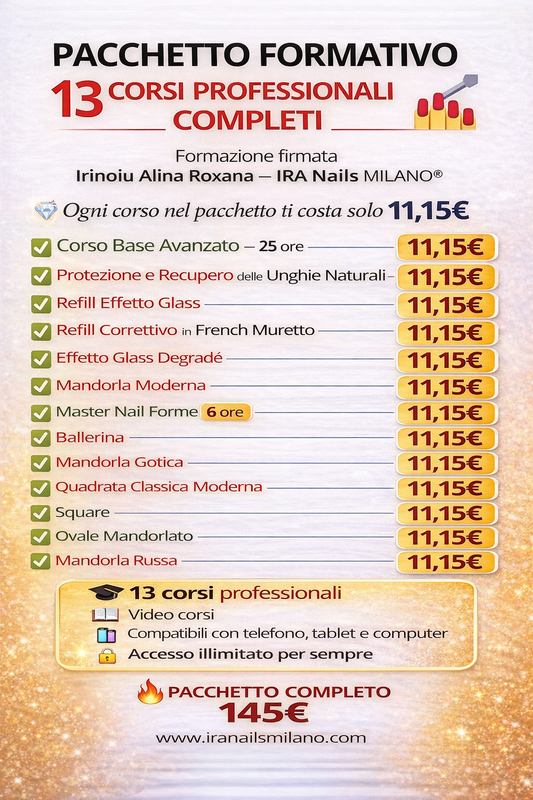 Pacchetto 13 Corsi Online di Ricostruzione Unghie Tecniche Professionali e innovative con Irinoiu Alina Roxana - Ira Nails Milano®