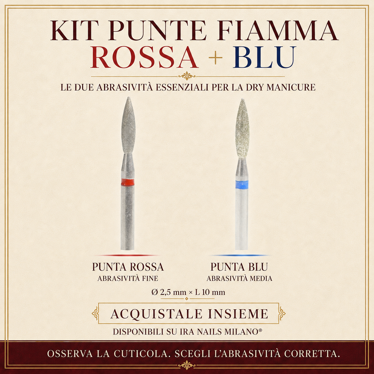 Kit Punte Fresa Fiamma Rossa + Blu per Dry Manicure