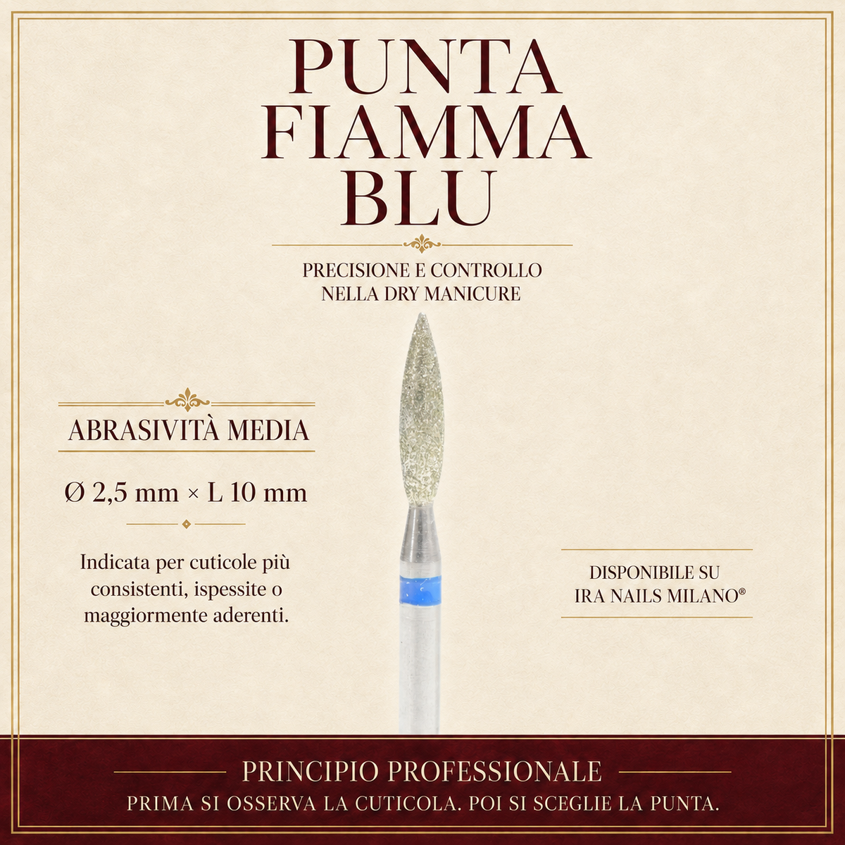 Punta Fiamma Blu Dry Manicure Ø 2,5 mm × L 10 mm Blu