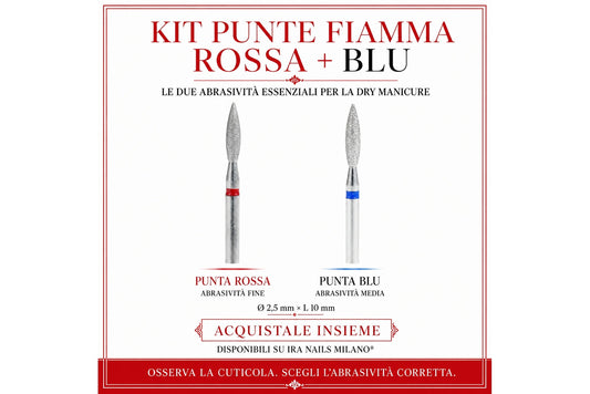 Kit Punte Fresa Fiamma Rossa + Blu per Dry Manicure